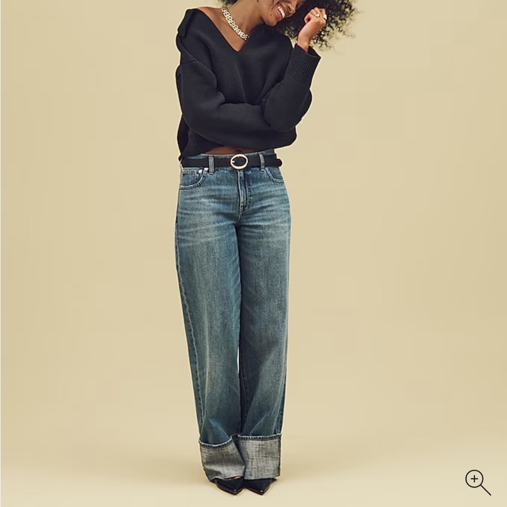 J. Crew Mid Wash Wide-Leg Jeans in Blue with Cuffed Hem